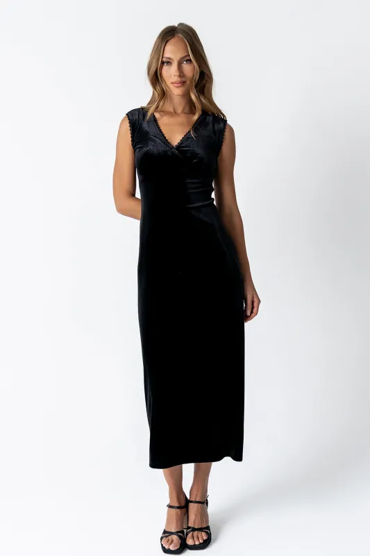Kalani Velvet Maxi Dress in Black sold by bohme