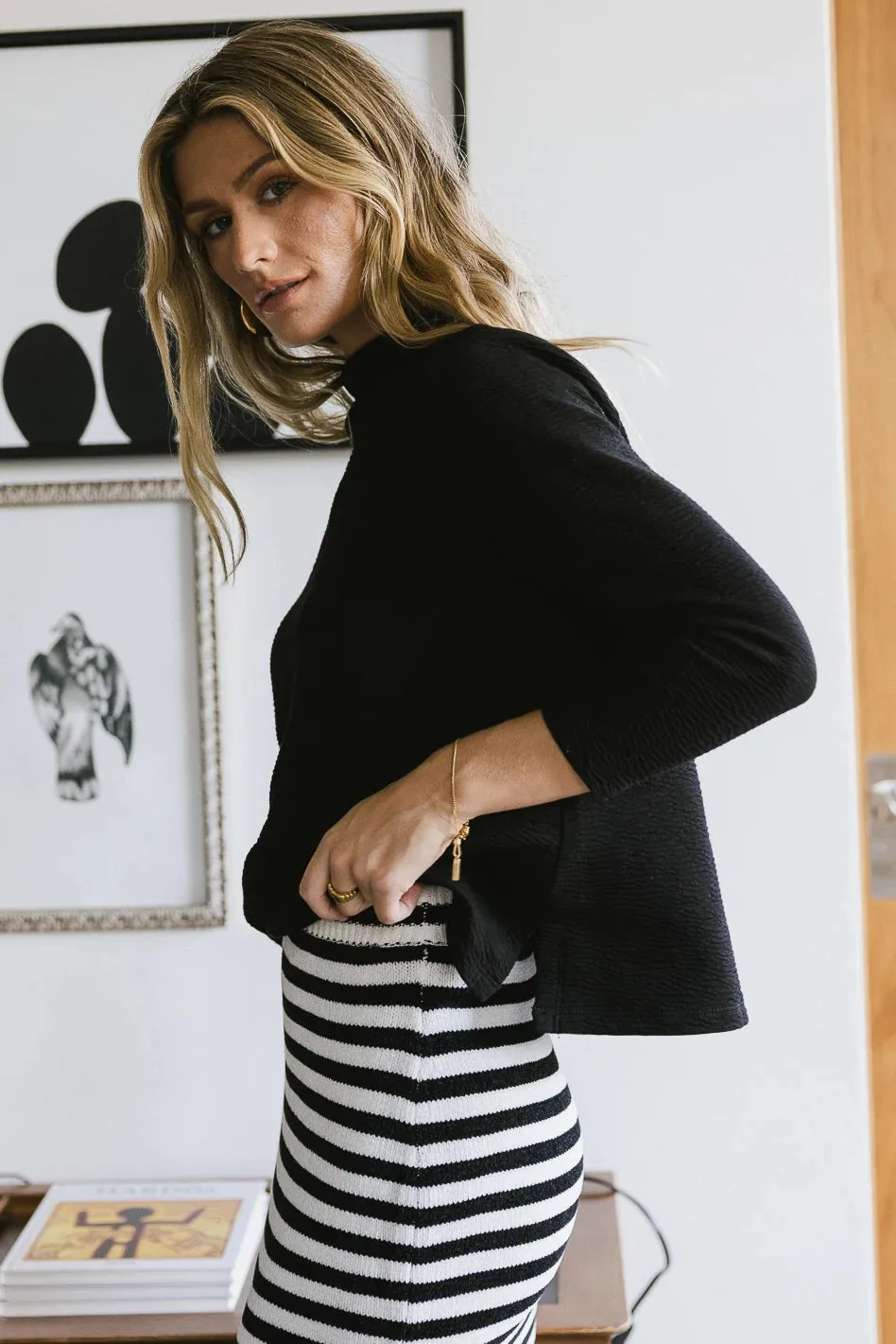 Textured Mock Neck Top in Black - FINAL SALE sold by bohme product image thumbnail 2