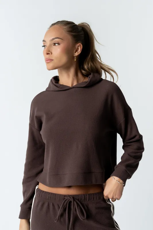 Kourtney Waffle Knit Hoodie in Brown sold by bohme