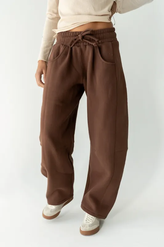 Maribel Barrel Sweatpants in Brown sold by bohme