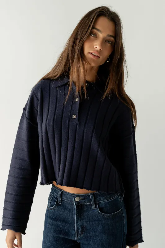 Brandi Collared Sweater in Navy sold by bohme