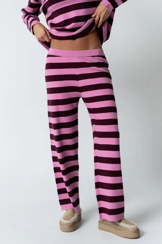 Joey Striped Wide Leg Pants in Berry sold by bohme