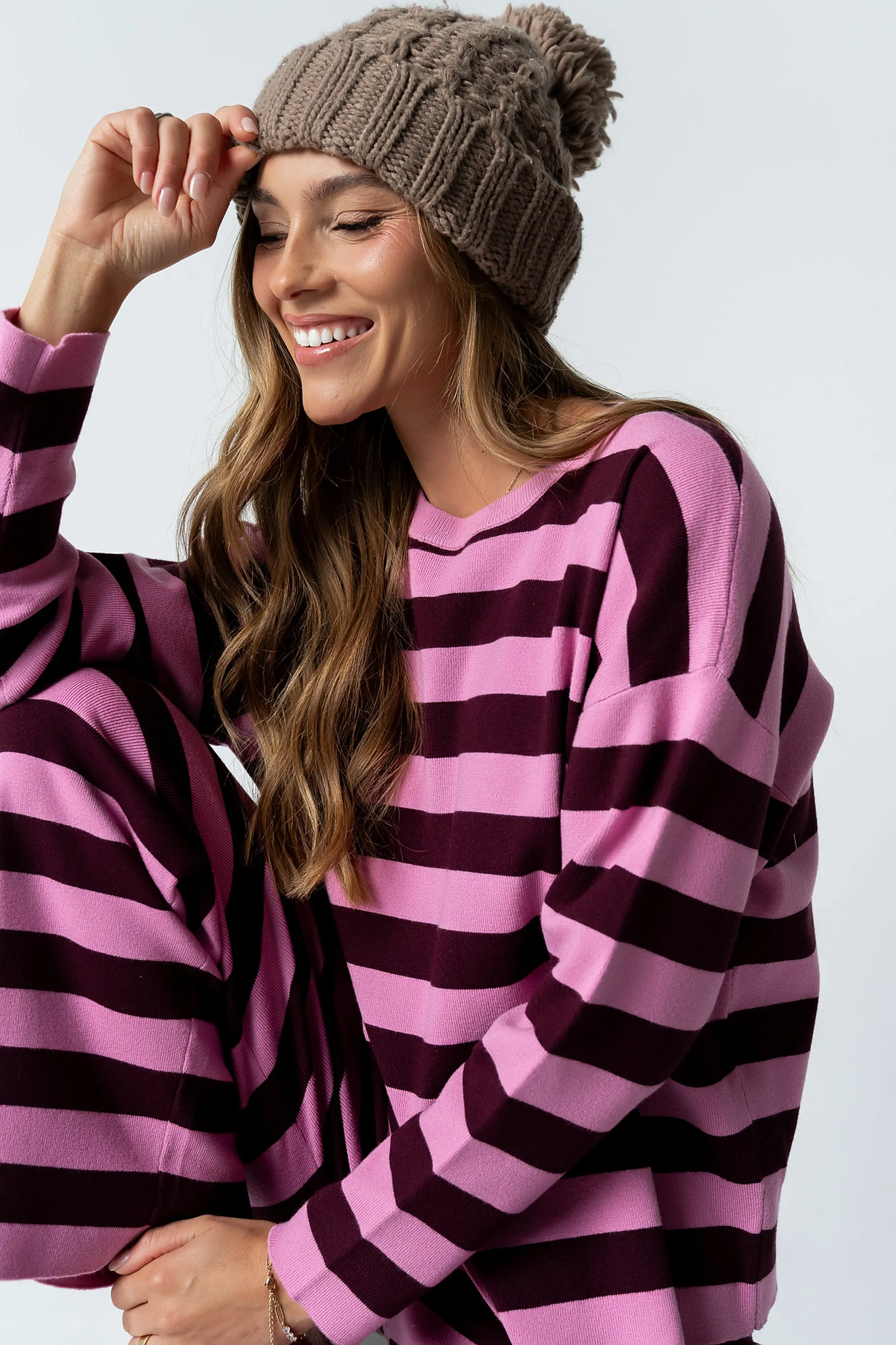 Joey Striped Sweater in Berry sold by bohme