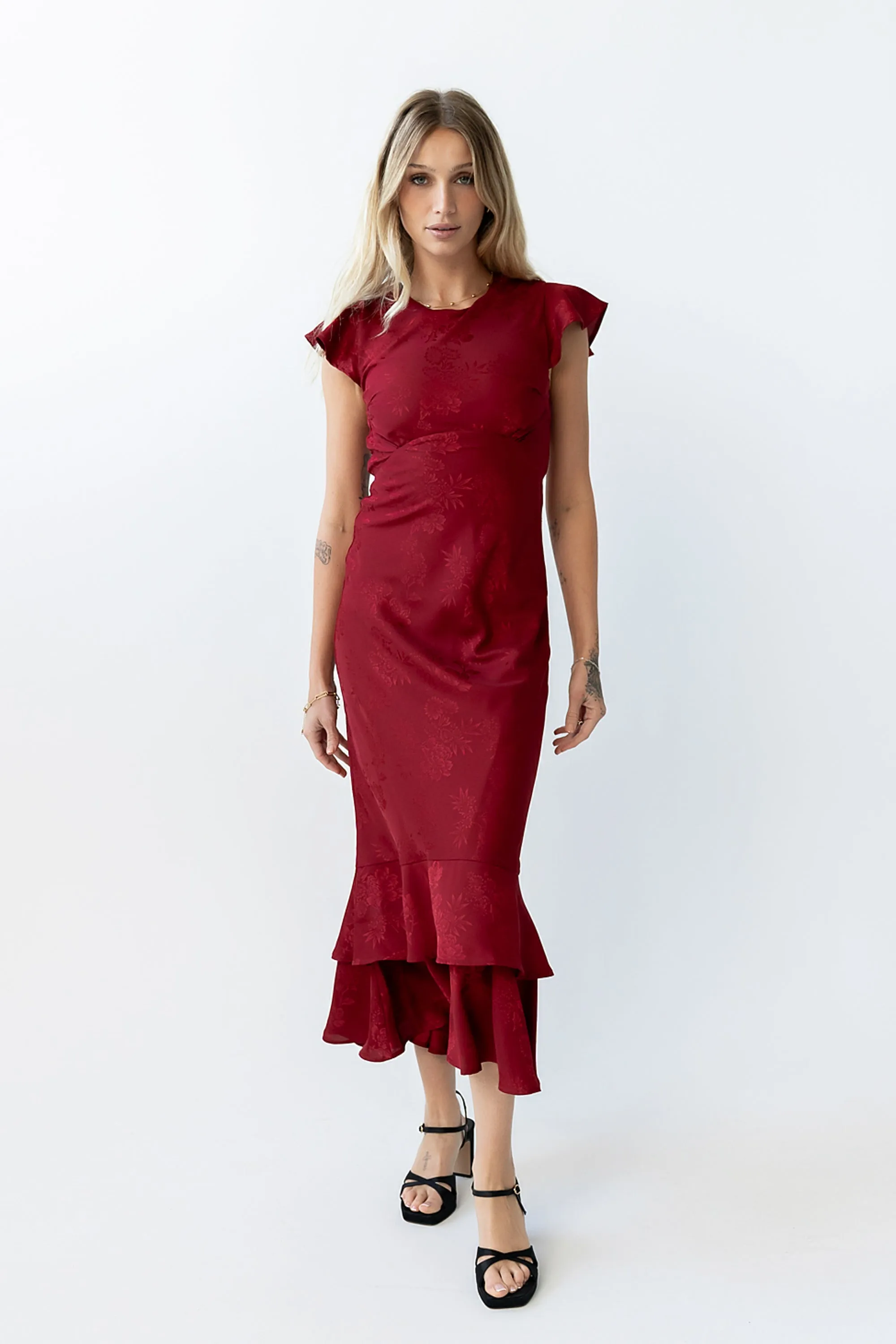 Mateo Floral Maxi Dress in Red sold by bohme