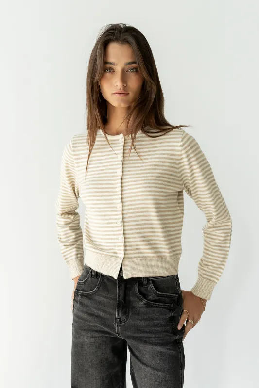 Edesse Striped Cardigan in Taupe sold by bohme