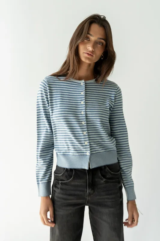 Edesse Striped Cardigan in Blue sold by bohme