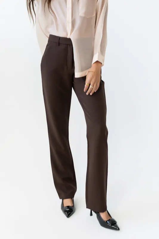 Montie Straight Leg Trousers in Brown sold by bohme