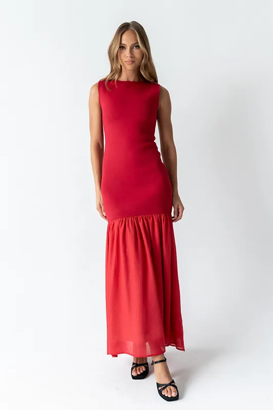 Lindsey Mermaid Maxi Dress in Red sold by bohme
