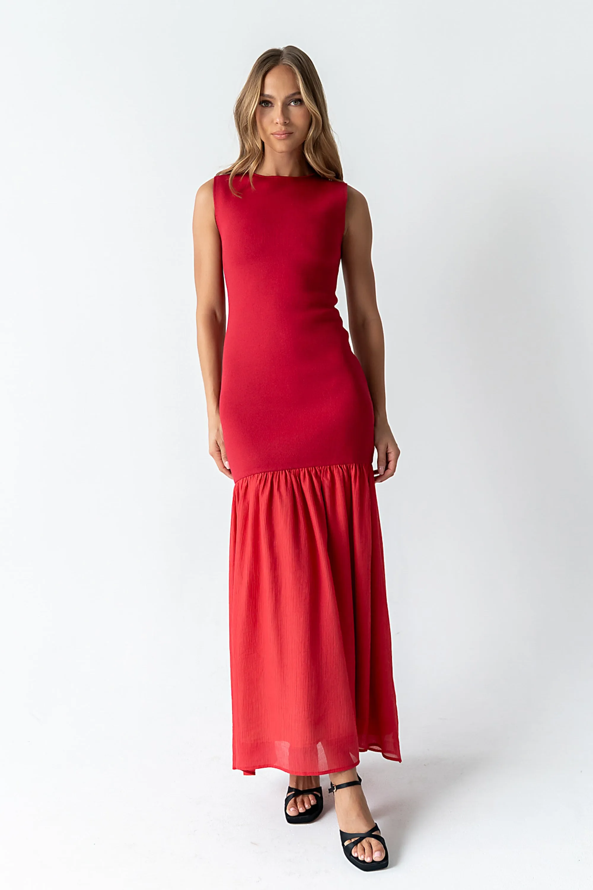 Lindsey Mermaid Maxi Dress in Red sold by bohme