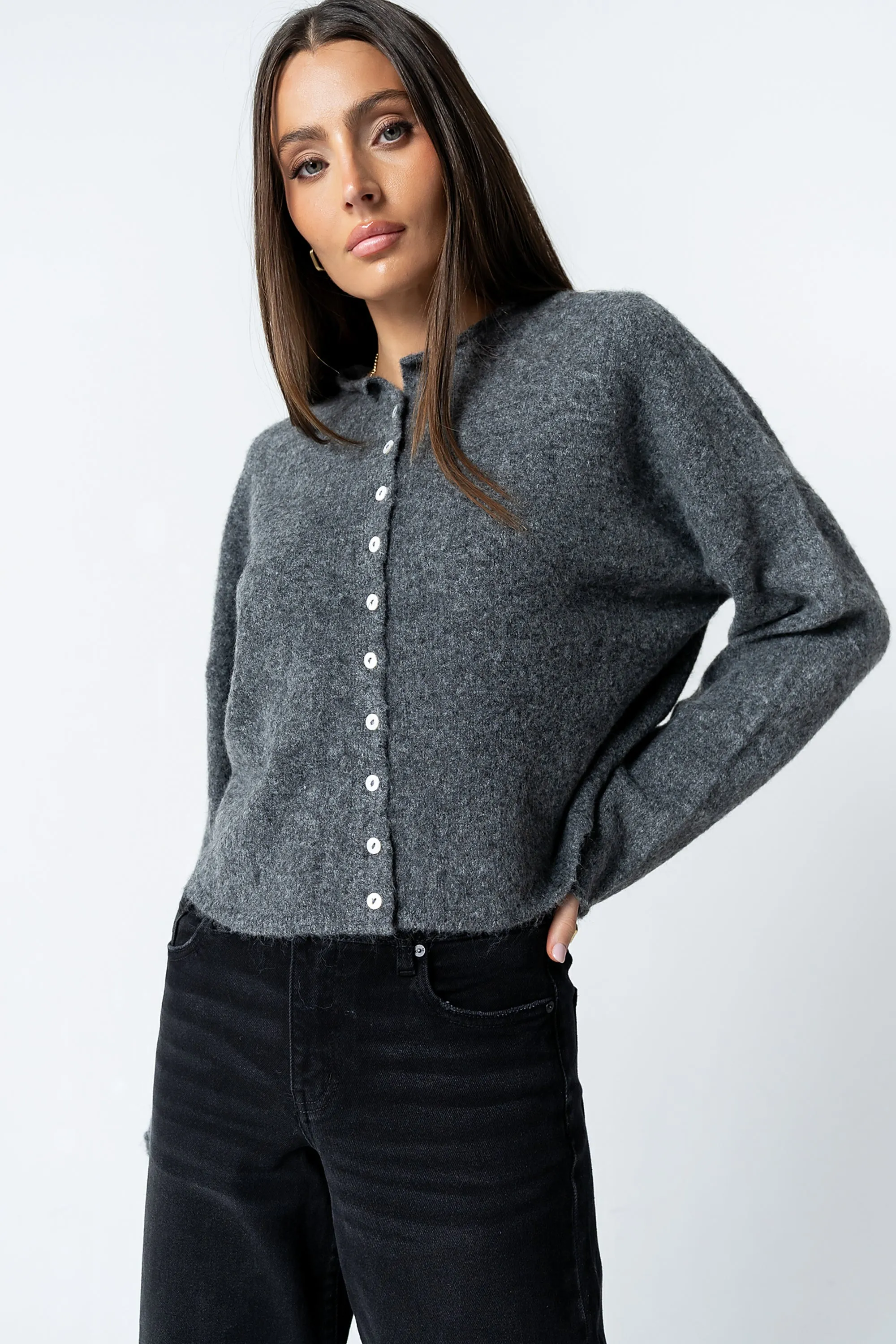 Maci Cardigan in Charcoal sold by bohme
