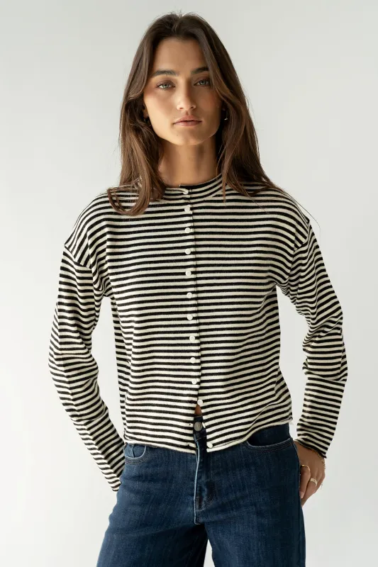 Julianne Striped Cardigan in Black sold by bohme