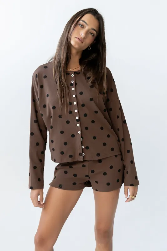 James Polka Dot Cardigan in Brown - FINAL SALE made by bohme