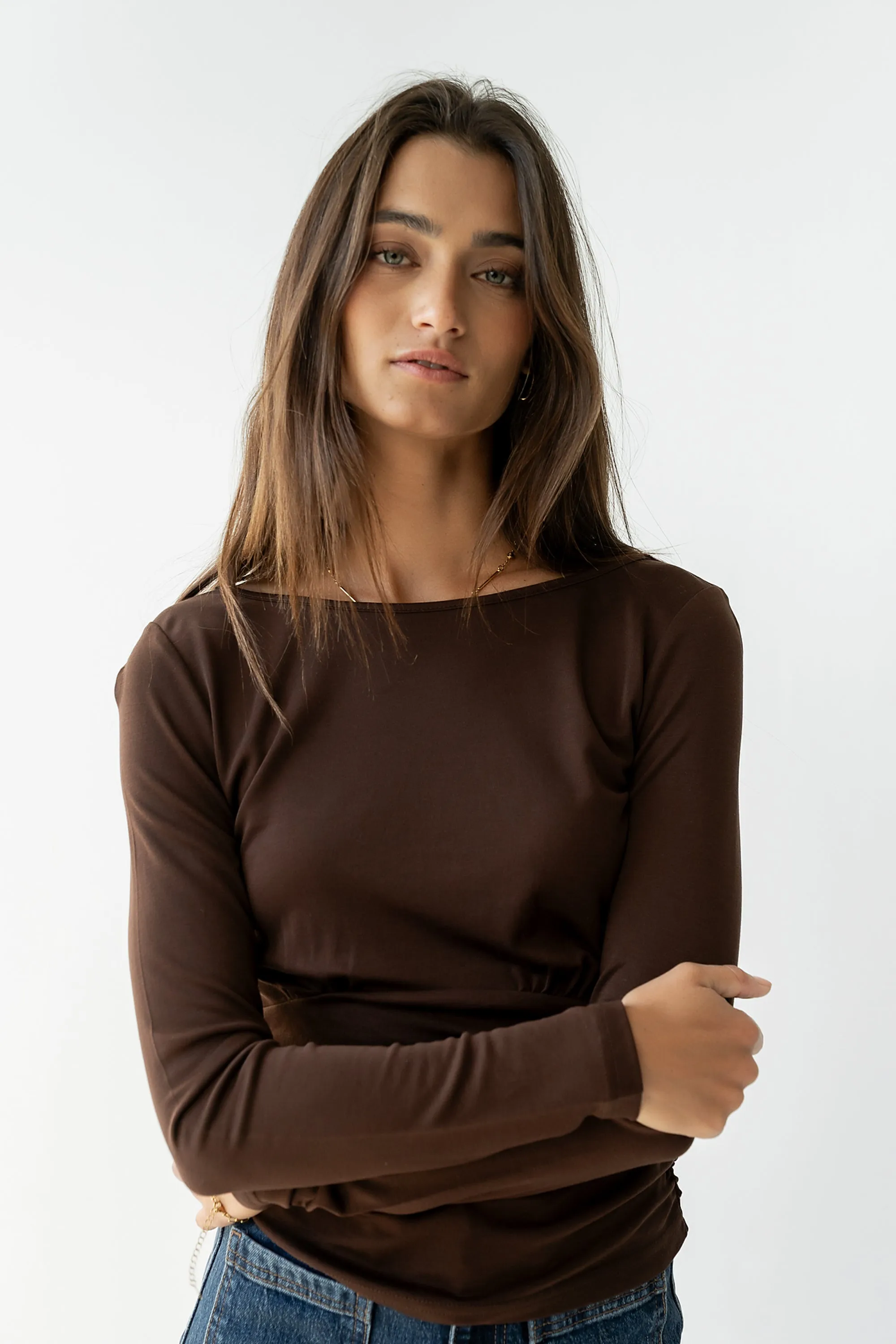 Selena Ruched Top in Brown sold by bohme