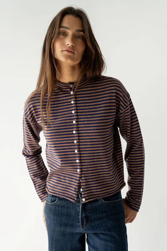 Julianne Striped Cardigan in Navy sold by bohme