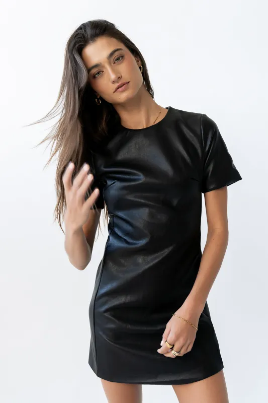 Moxie Vegan Leather Mini Dress in Black sold by bohme
