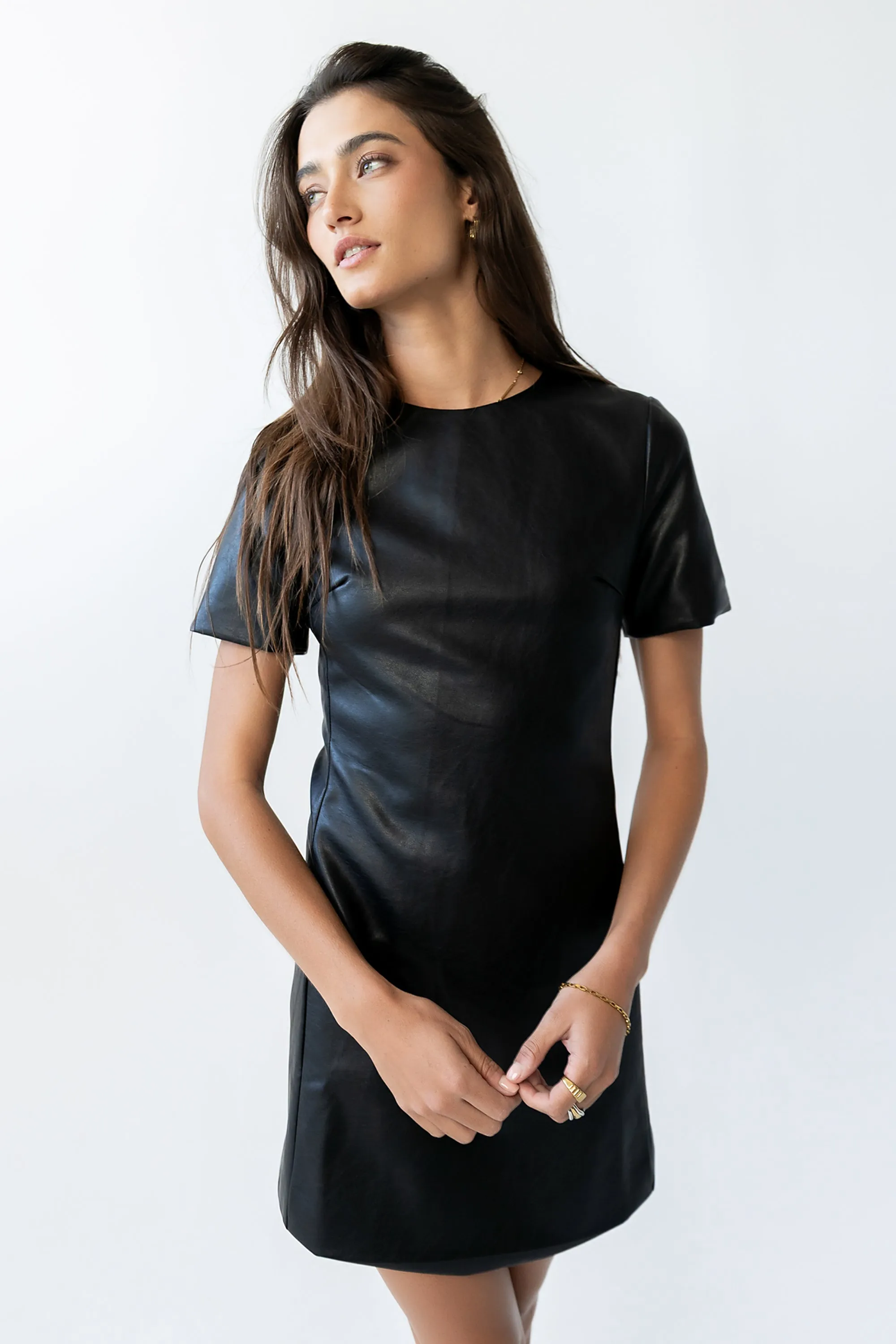Moxie Vegan Leather Mini Dress in Black sold by bohme product image thumbnail 4