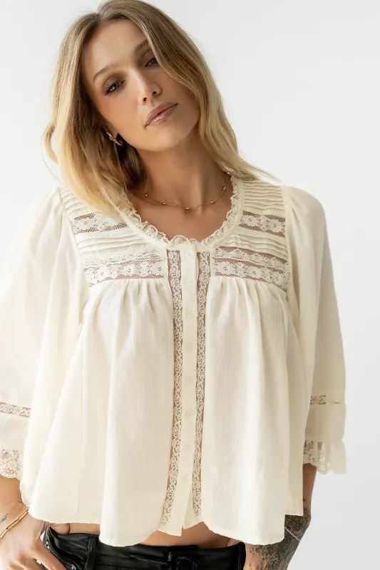Kylee Lace Blouse in Cream made by bohme