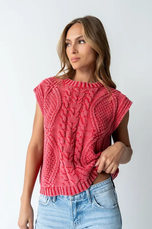Rebecca Cable Knit Vest in Red sold by bohme