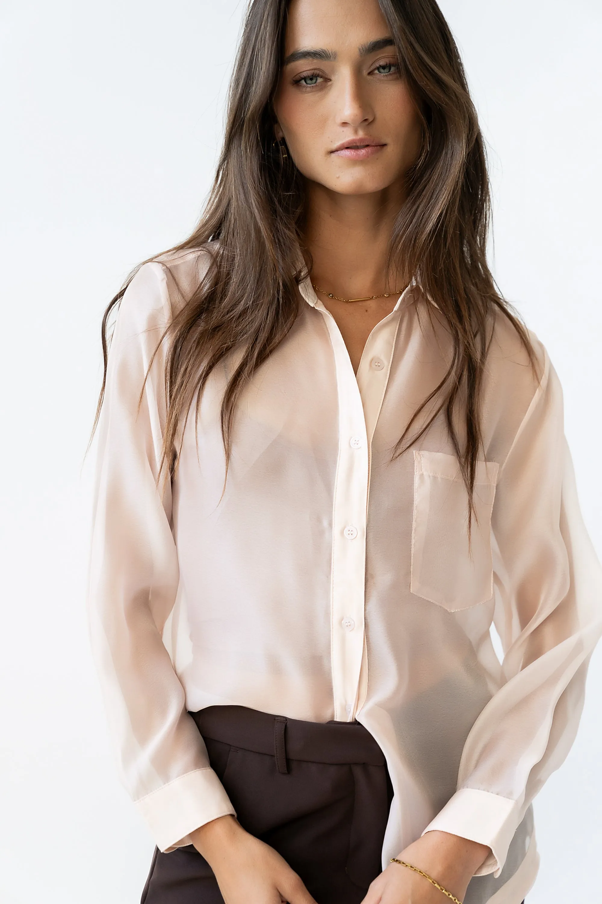 Liberty Sheer Button Up Blouse in Blush - FINAL SALE sold by bohme product image thumbnail 2