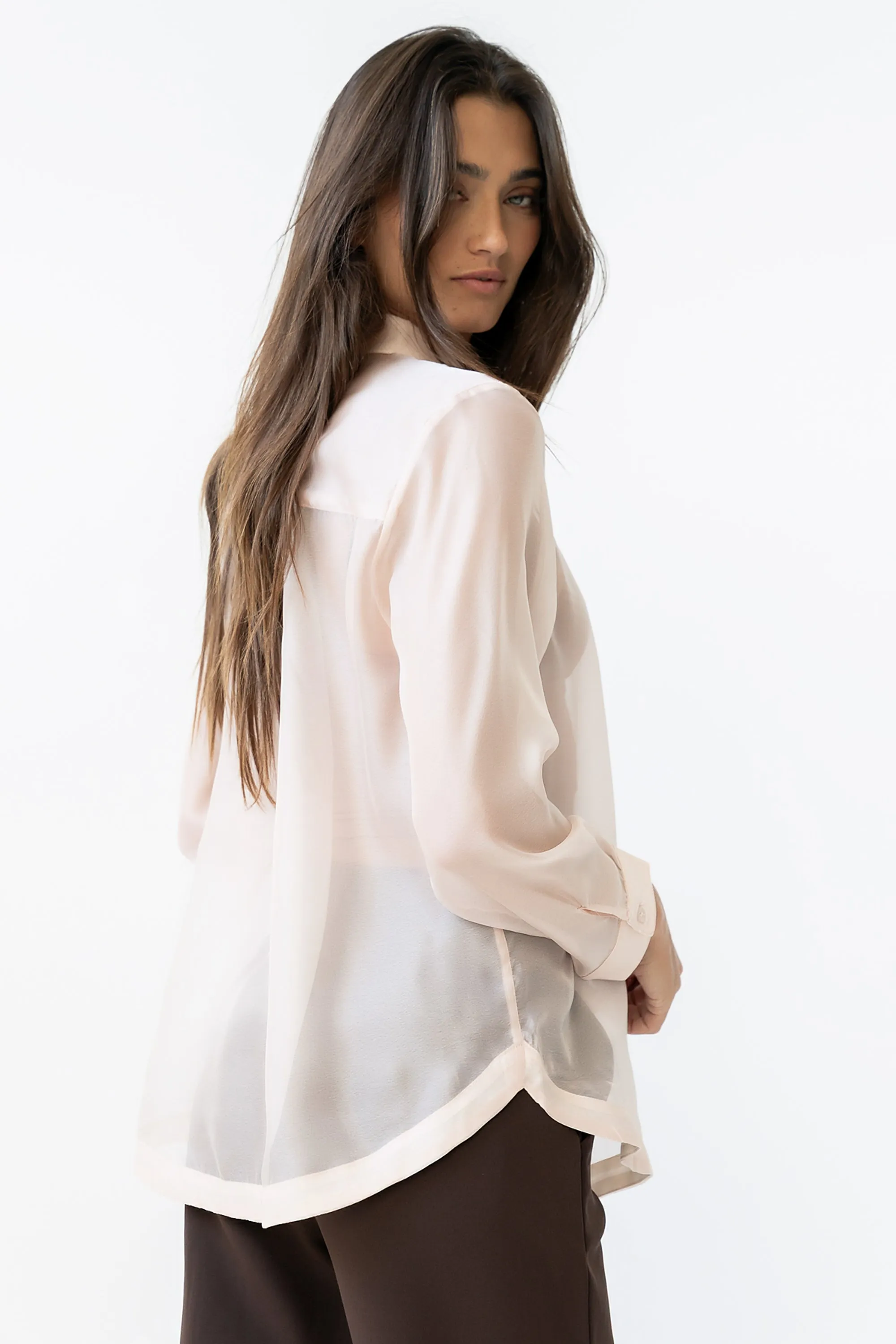 Liberty Sheer Button Up Blouse in Blush - FINAL SALE sold by bohme product image thumbnail 3