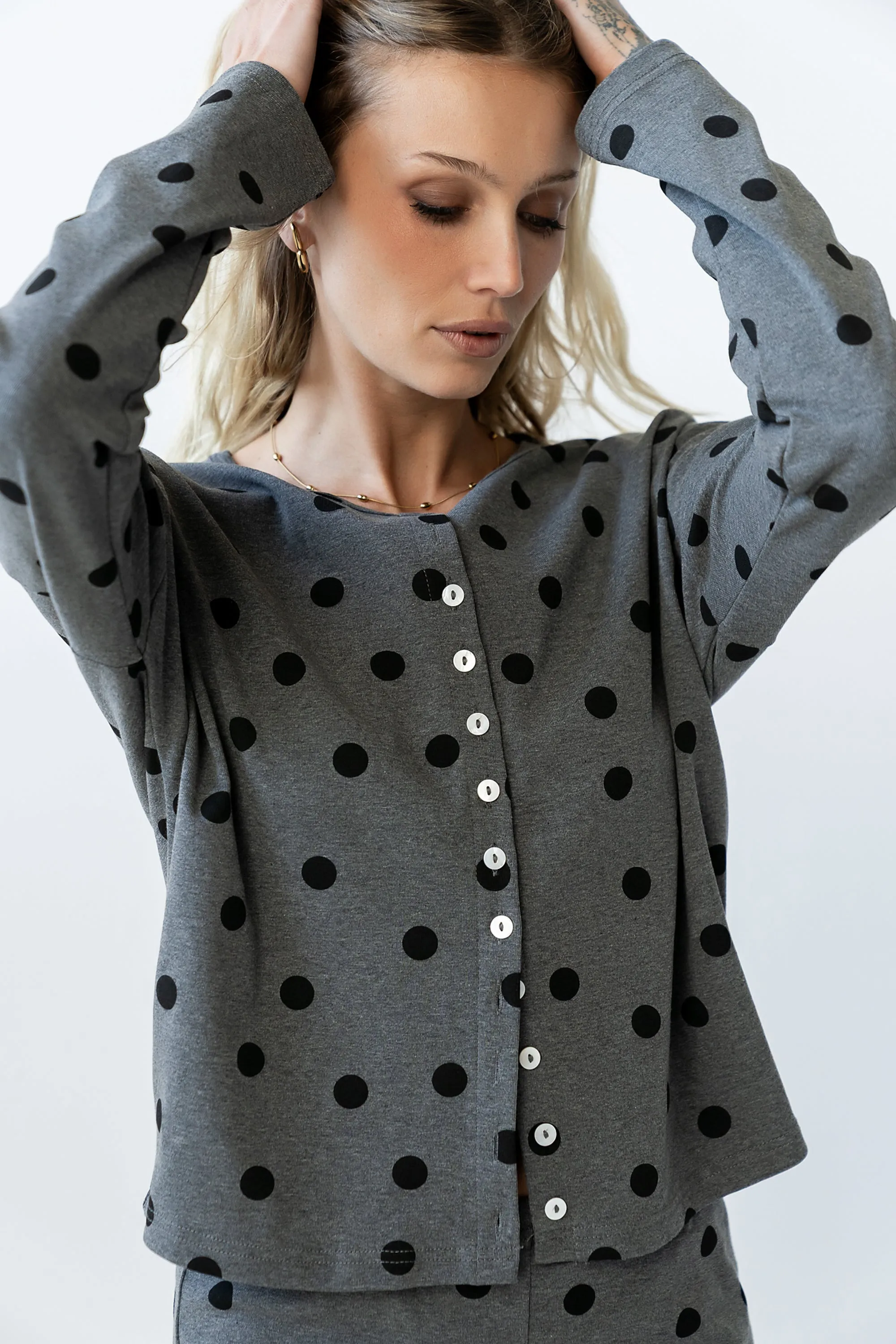 James Polka Dot Long Sleeve in Charcoal sold by bohme product image thumbnail 5