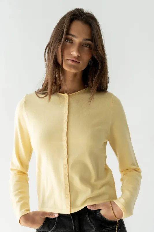 Maddy Button Up Cardigan in Yellow sold by bohme