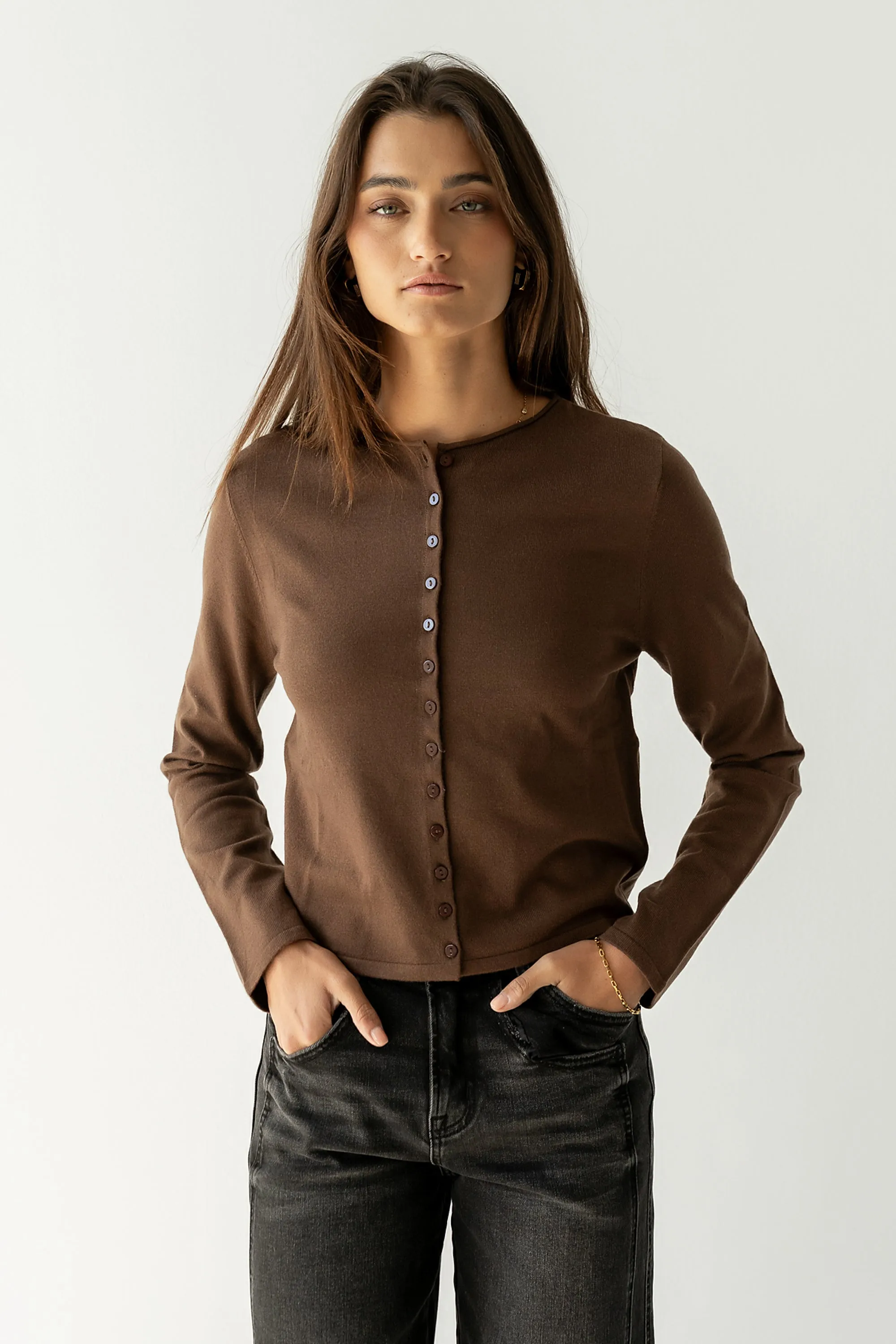 Maddy Button Up Cardigan in Brown sold by bohme product image thumbnail 5