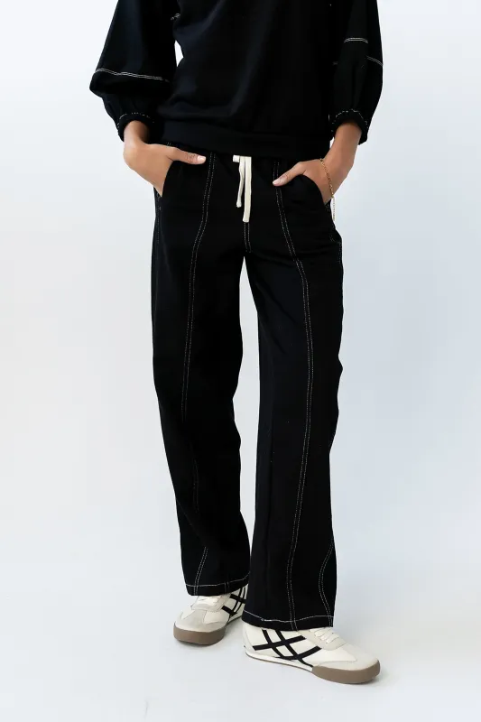 Malinda Mixed Media Baggy Pants in Black sold by bohme