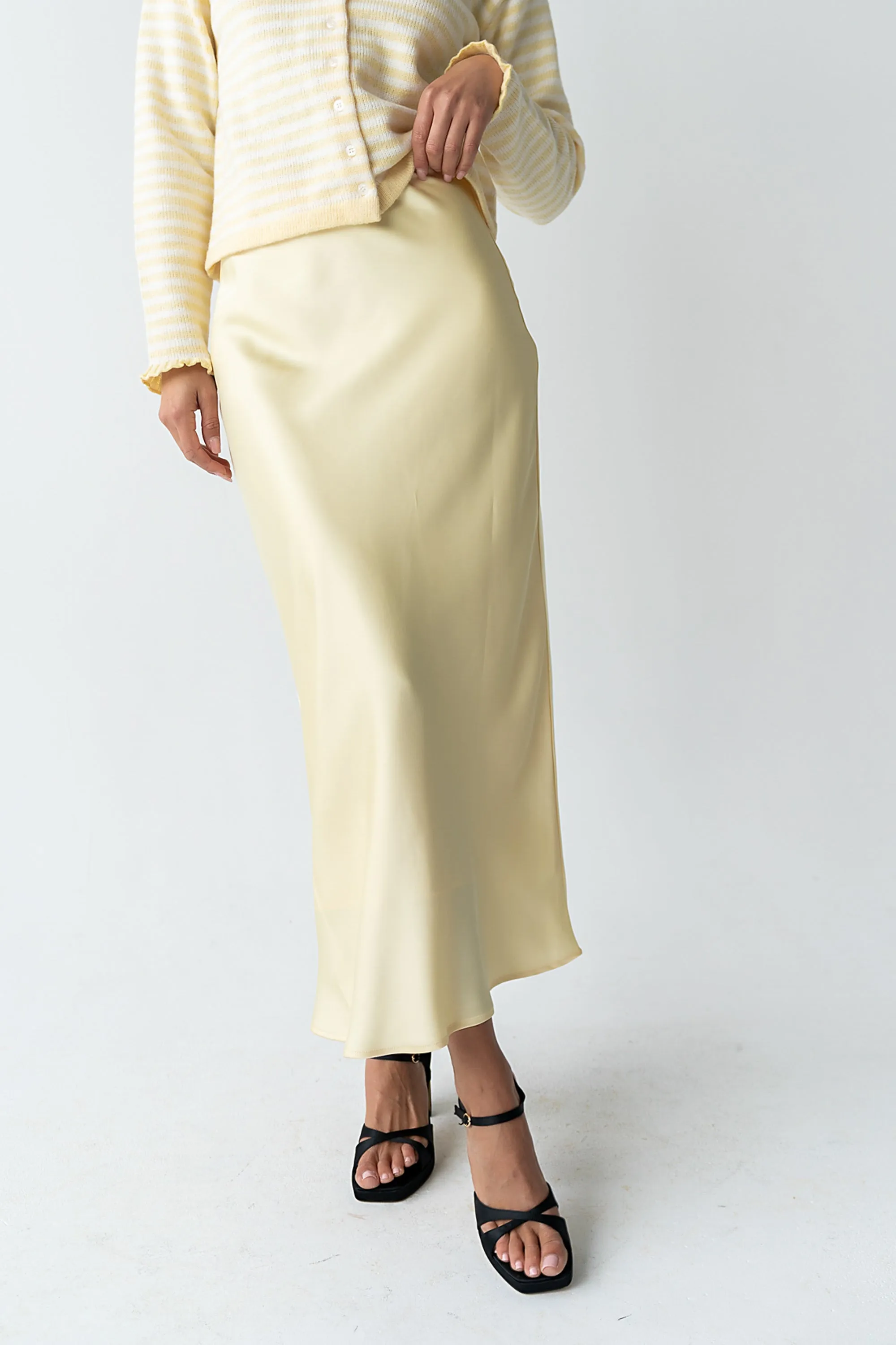 Tory Satin Maxi Skirt in Yellow sold by bohme product image thumbnail 3