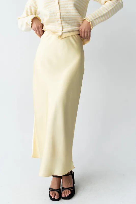 Tory Satin Maxi Skirt in Yellow sold by bohme