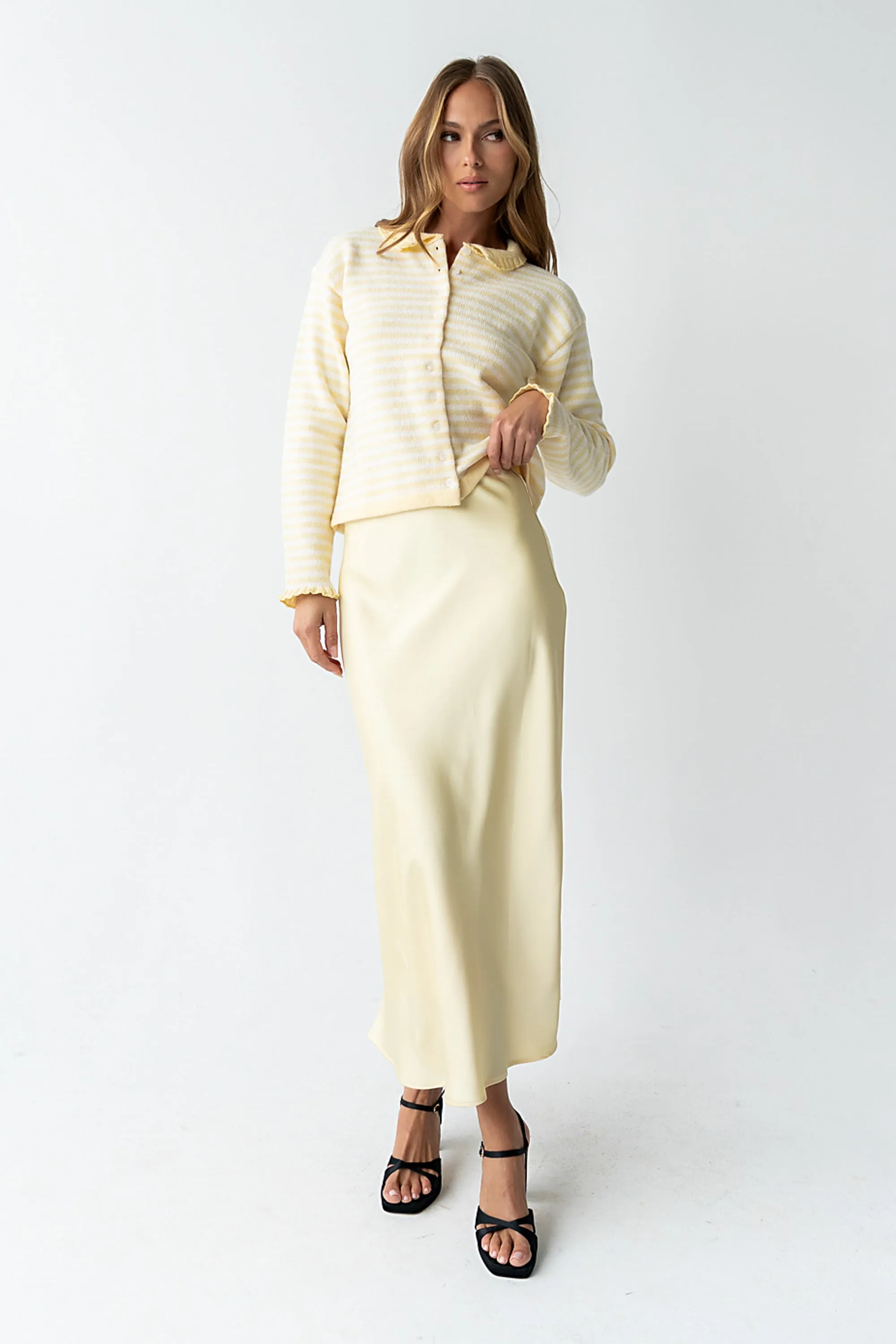 Tory Satin Maxi Skirt in Yellow sold by bohme product image thumbnail 2