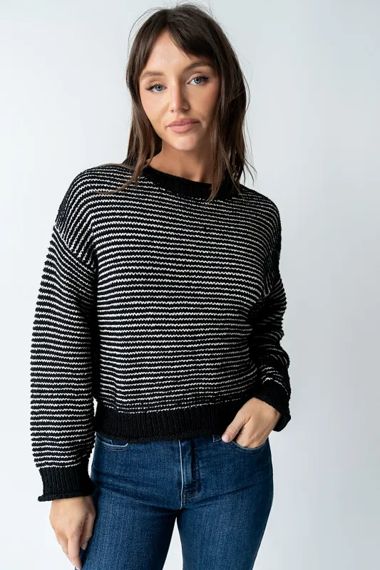 Tracey Striped Oversized Sweater in Black sold by bohme