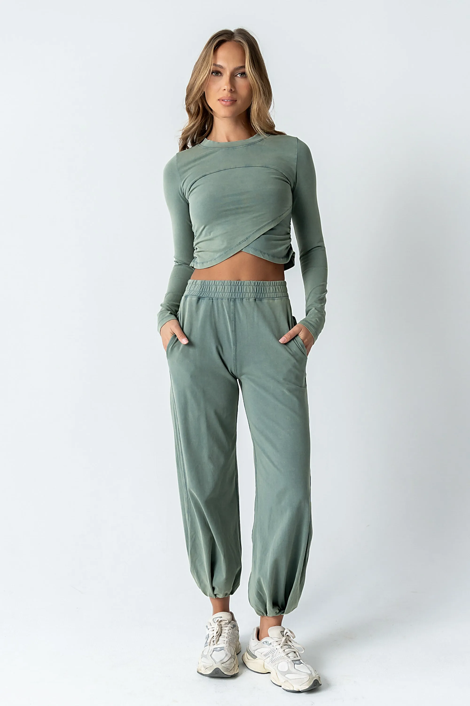 Kassie Crossover Crop Top in Teal sold by bohme product image thumbnail 4