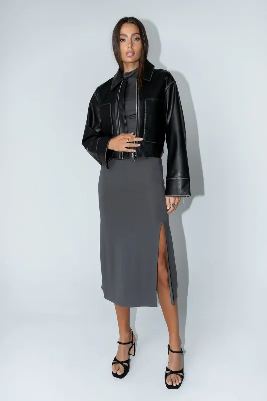 Jaymie Vegan Leather Jacket in Black sold by bohme