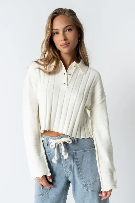 Brandi Collared Sweater in White sold by bohme