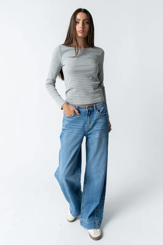Indiana Striped Top in Heather Grey made by bohme