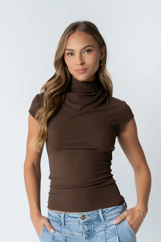 Kara Mock Neck Top in Brown made by bohme