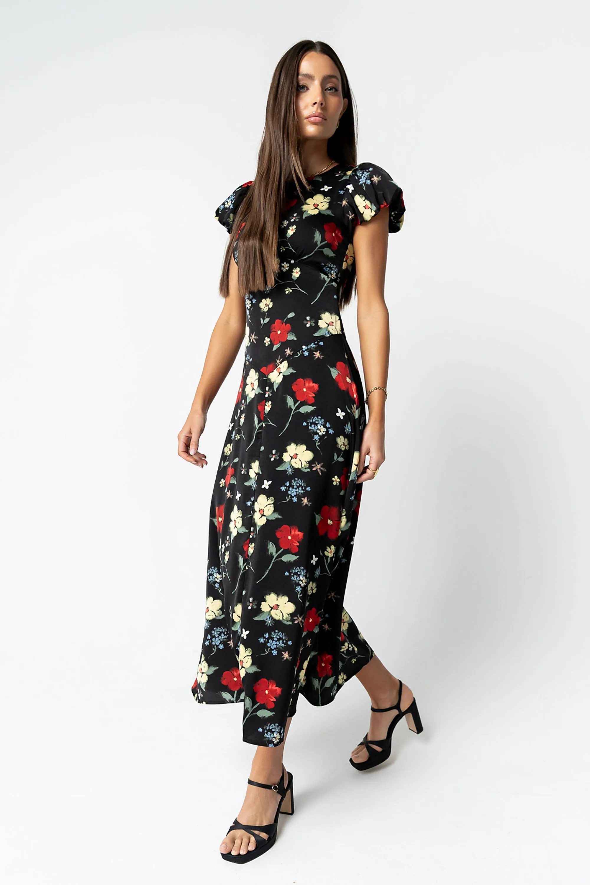 Jenna Floral Maxi Dress in Black sold by bohme