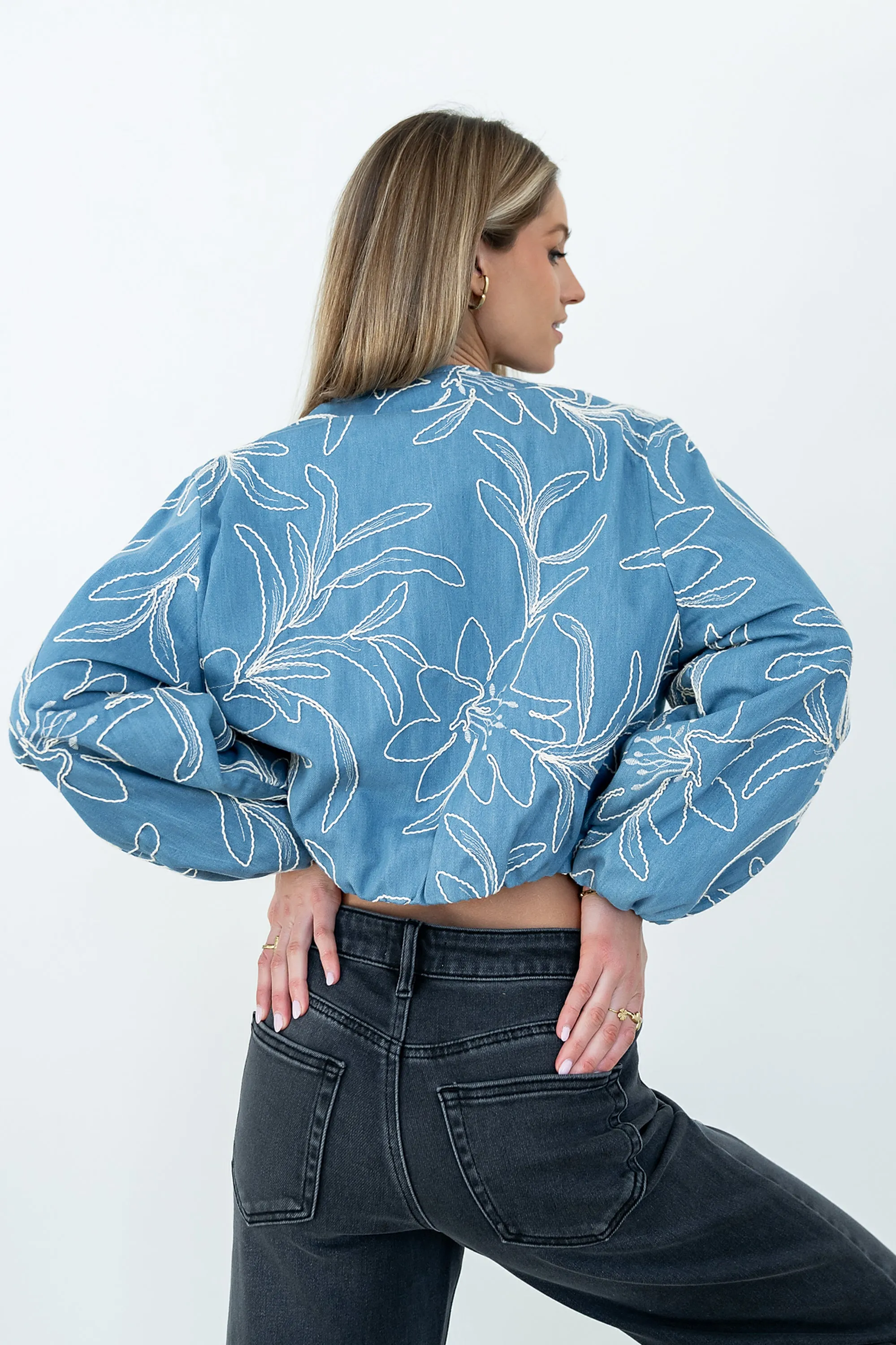 Sidney Embroidered Jacket in Medium Wash sold by bohme product image thumbnail 2