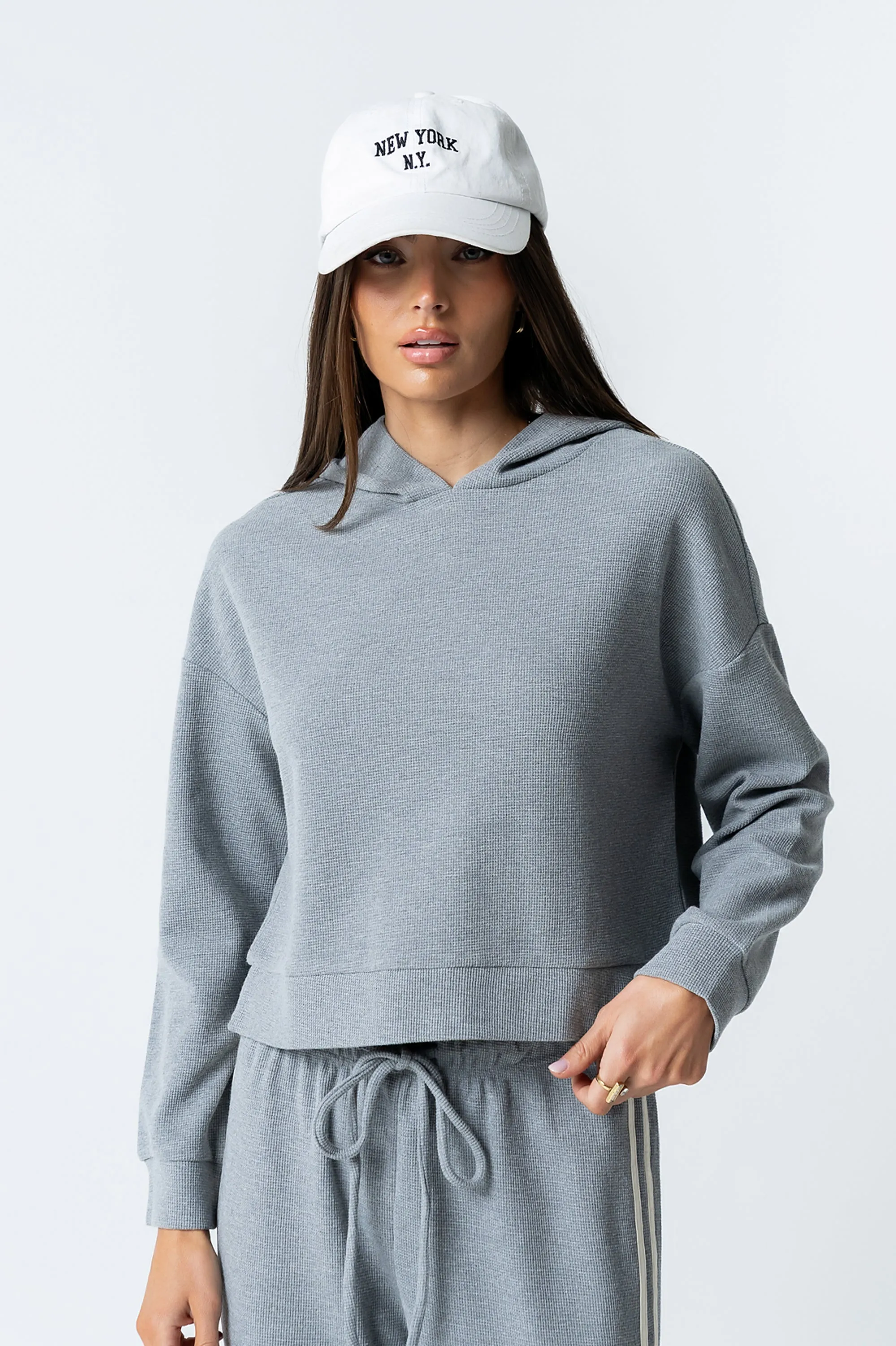 Kourtney Waffle Knit Hoodie in Grey sold by bohme product image thumbnail 4