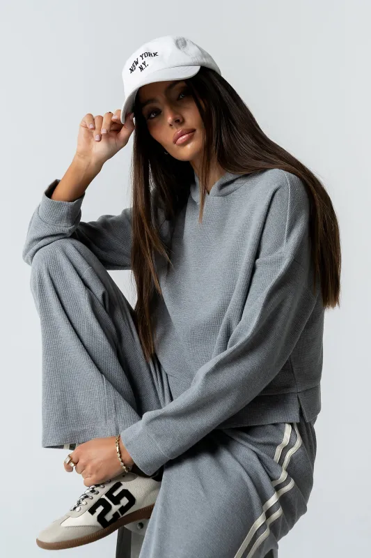 Kourtney Waffle Knit Hoodie in Grey made by bohme