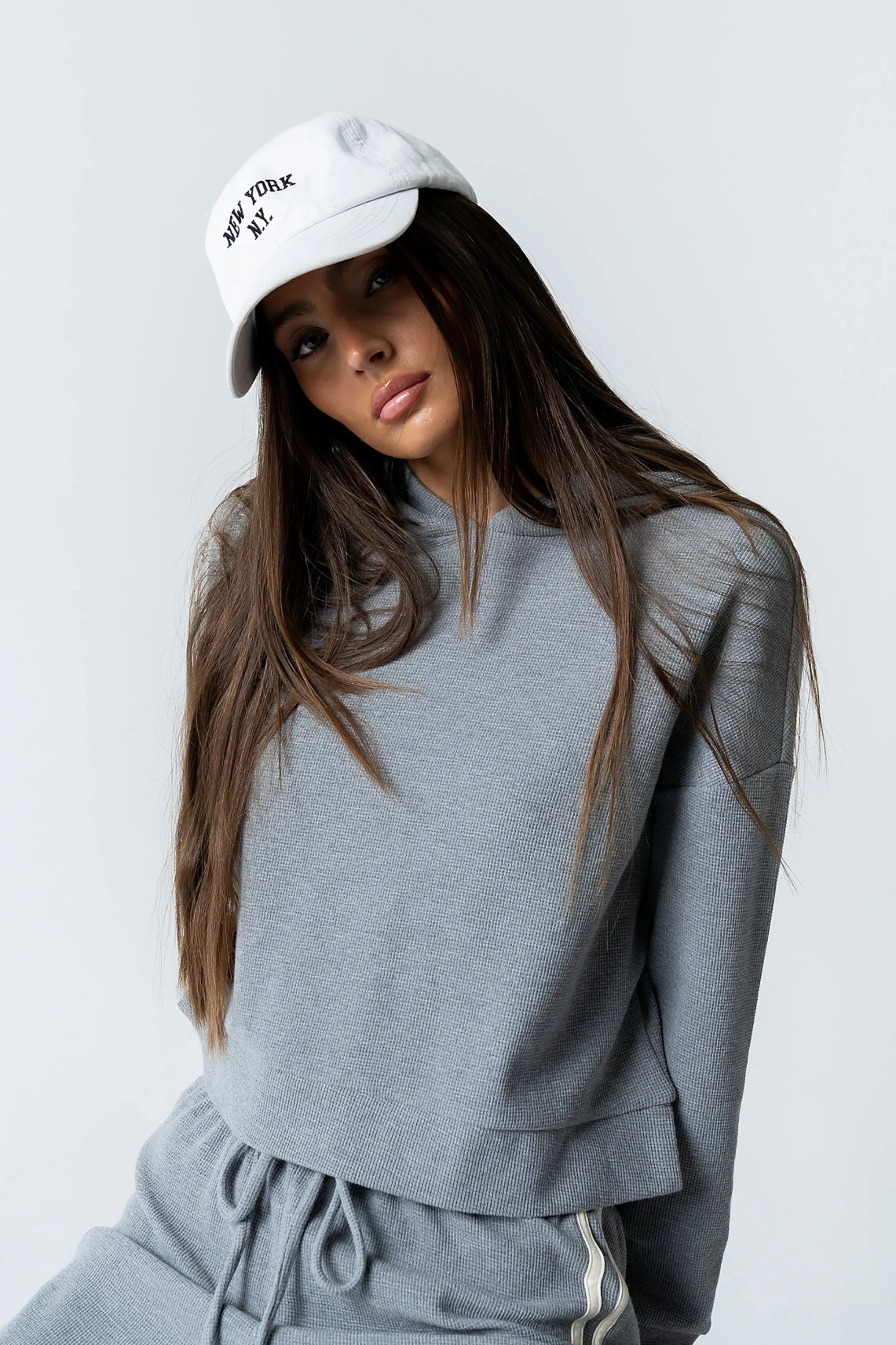 Kourtney Waffle Knit Hoodie in Grey sold by bohme product image thumbnail 2