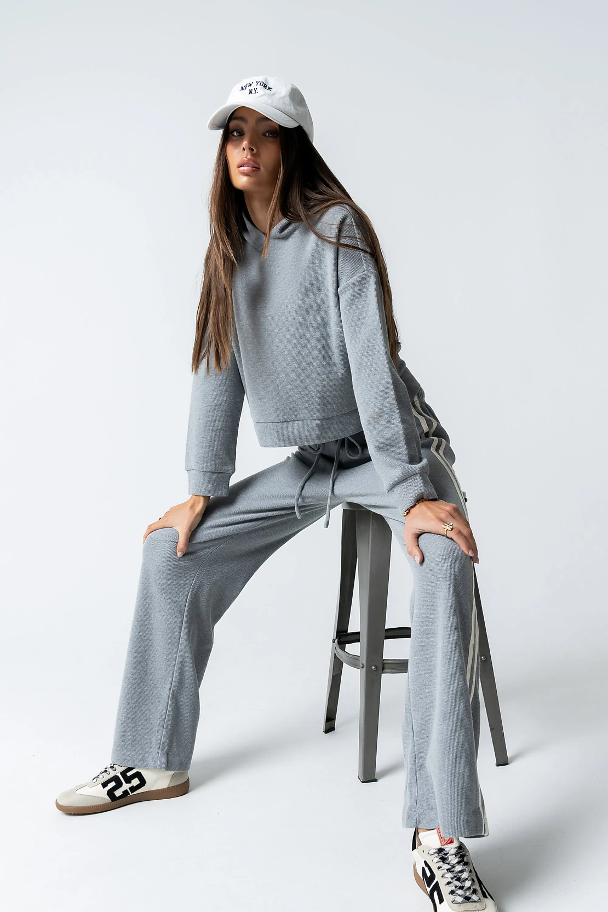 Kourtney Waffle Knit Hoodie in Grey sold by bohme product image thumbnail 3