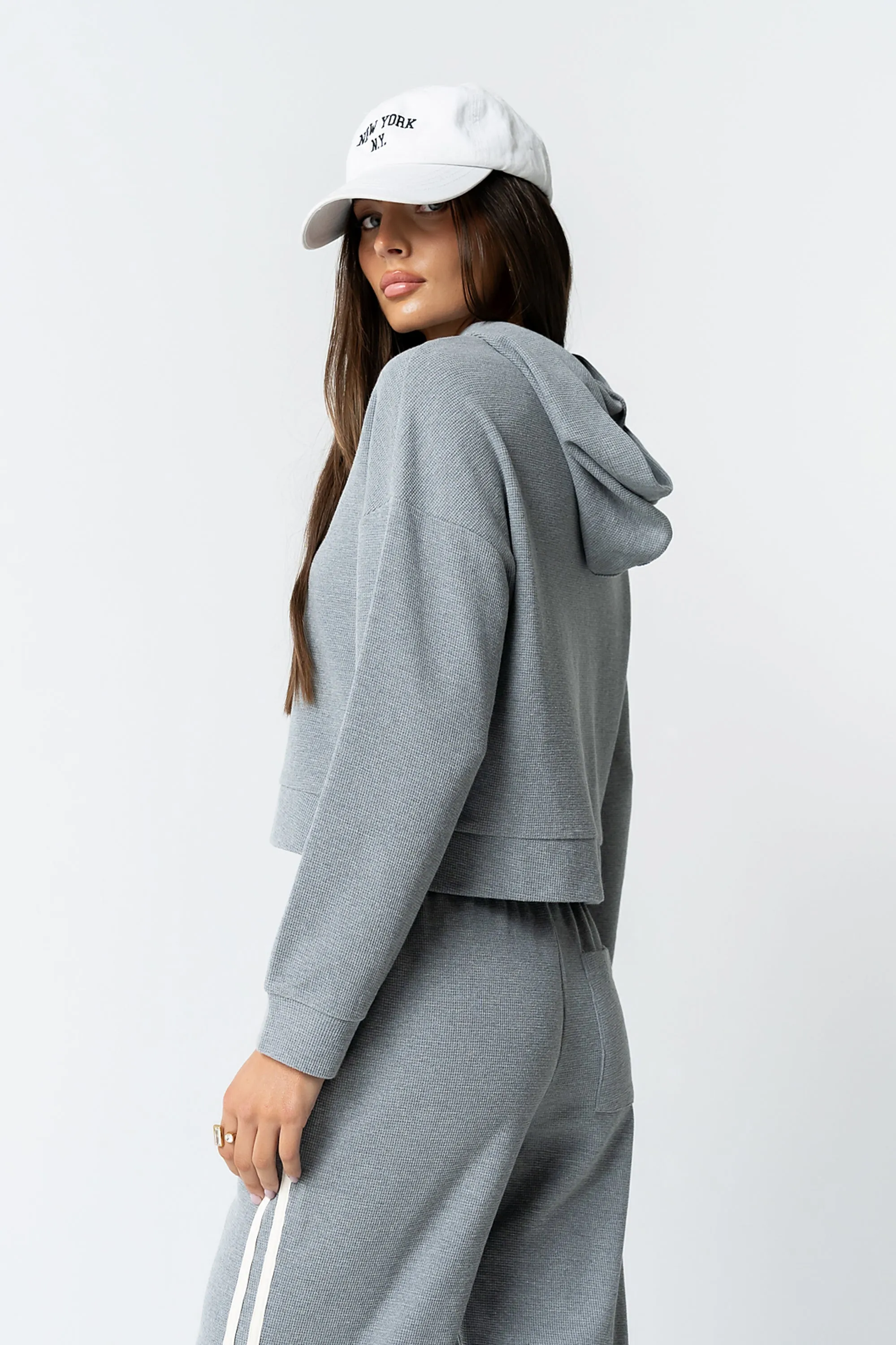 Kourtney Waffle Knit Hoodie in Grey sold by bohme product image thumbnail 5