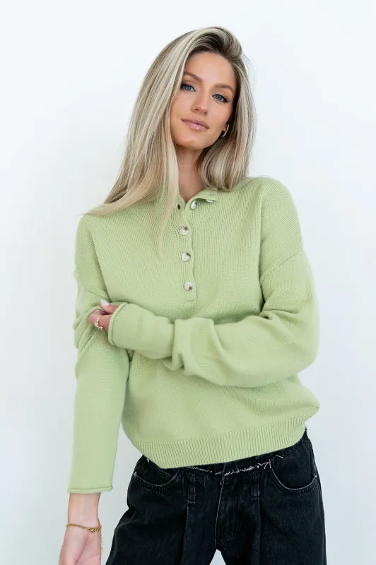Meli Button Front Knit Sweater in Green - FINAL SALE made by bohme