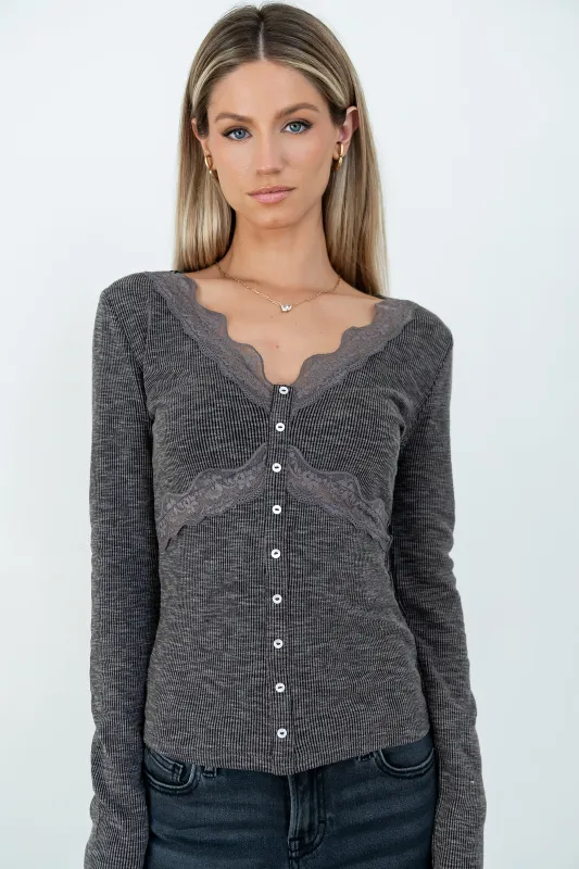 Bennet Lace Trim Top in Black sold by bohme