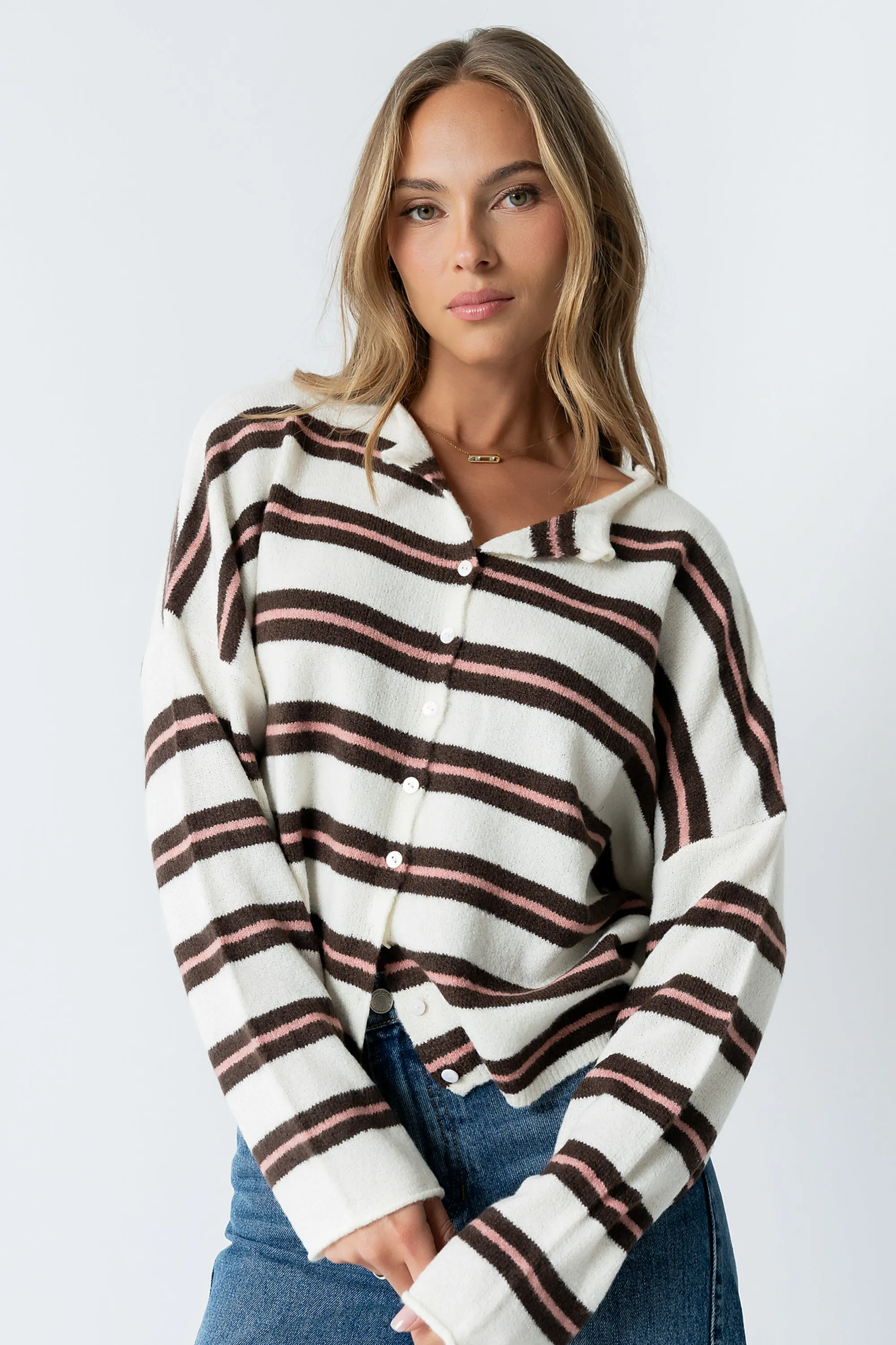 Mariah Striped Cardigan in Ivory - FINAL SALE sold by bohme product image thumbnail 5