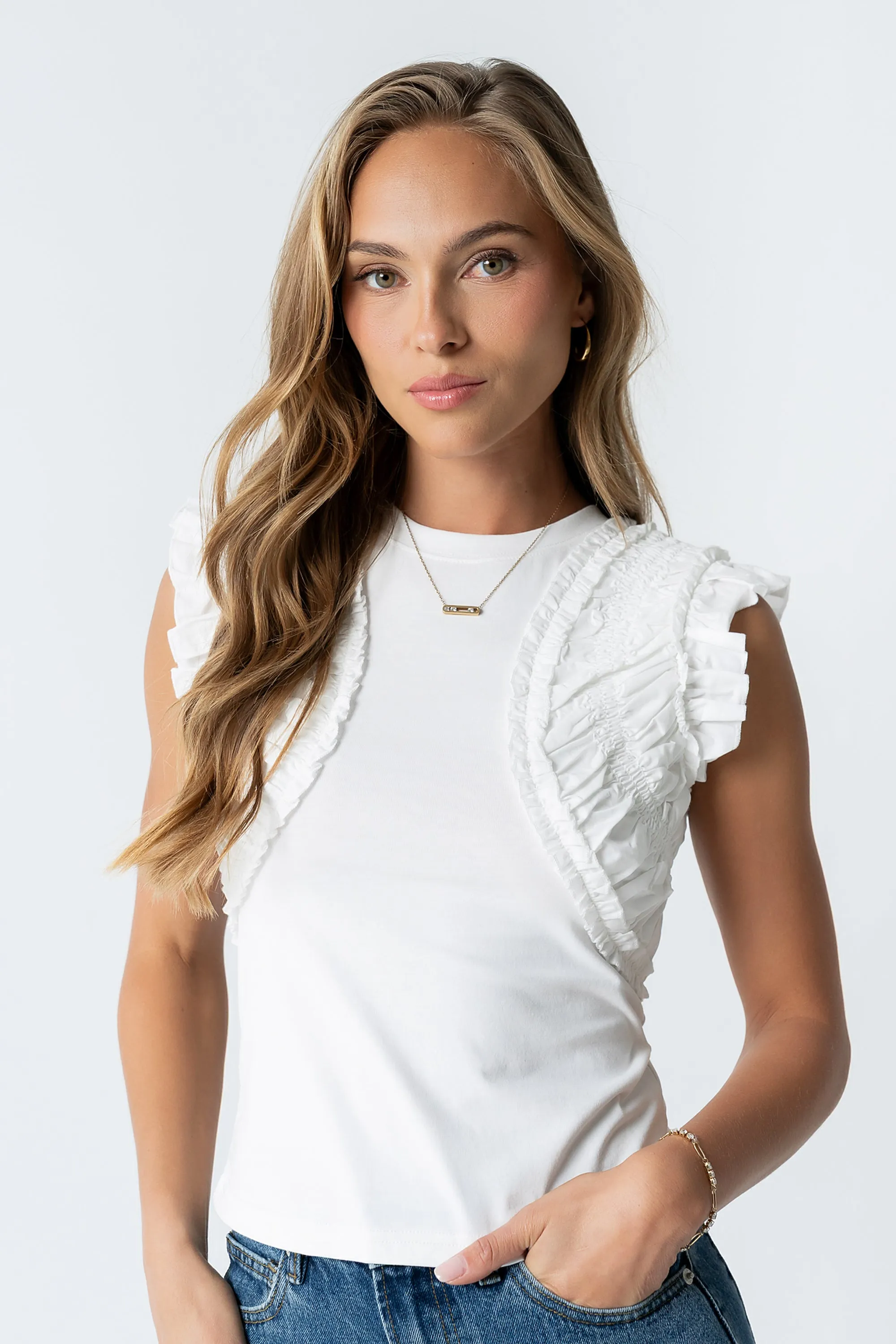 Storie Mixed Media Top in Ivory sold by bohme product image thumbnail 2