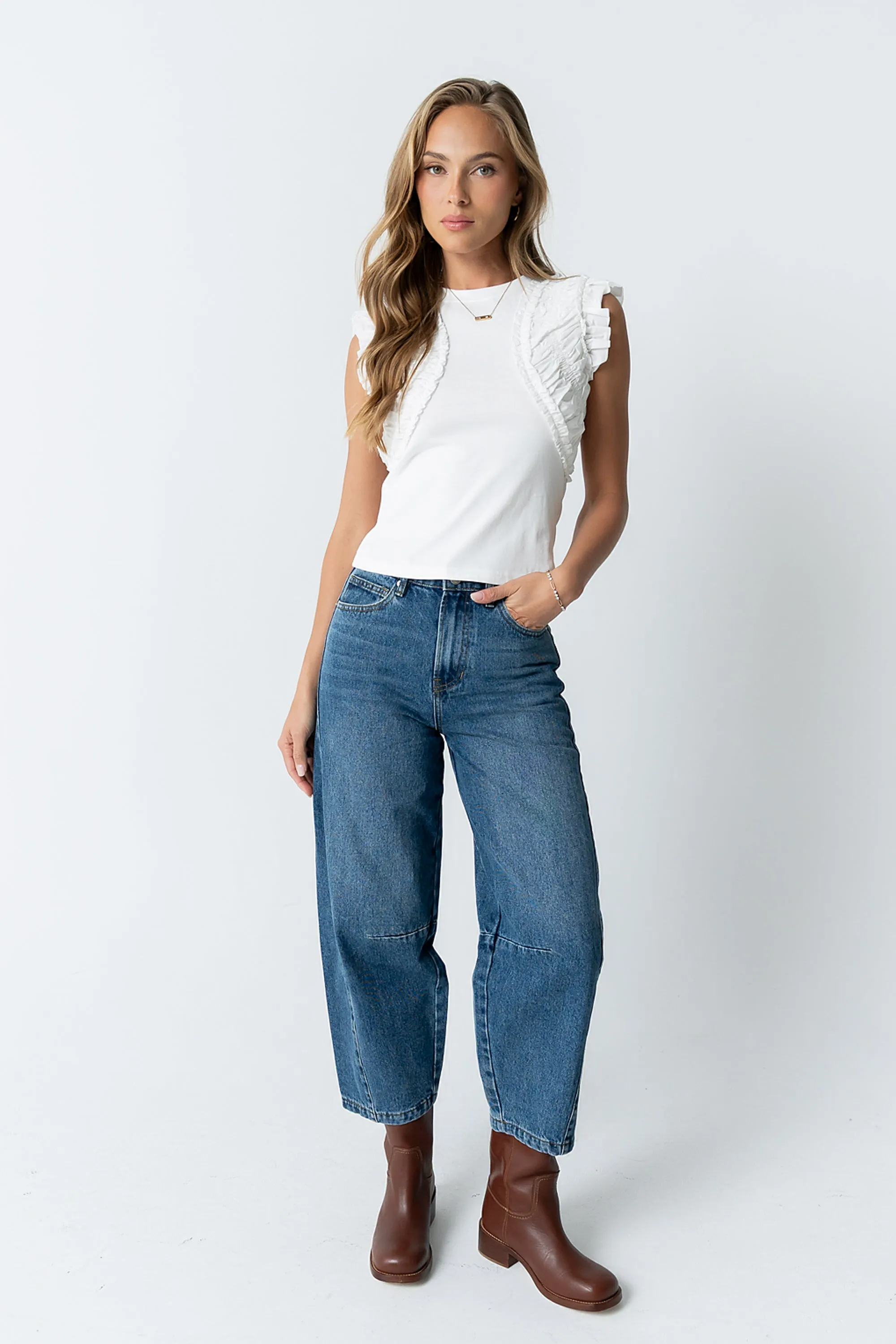 Storie Mixed Media Top in Ivory sold by bohme product image thumbnail 5