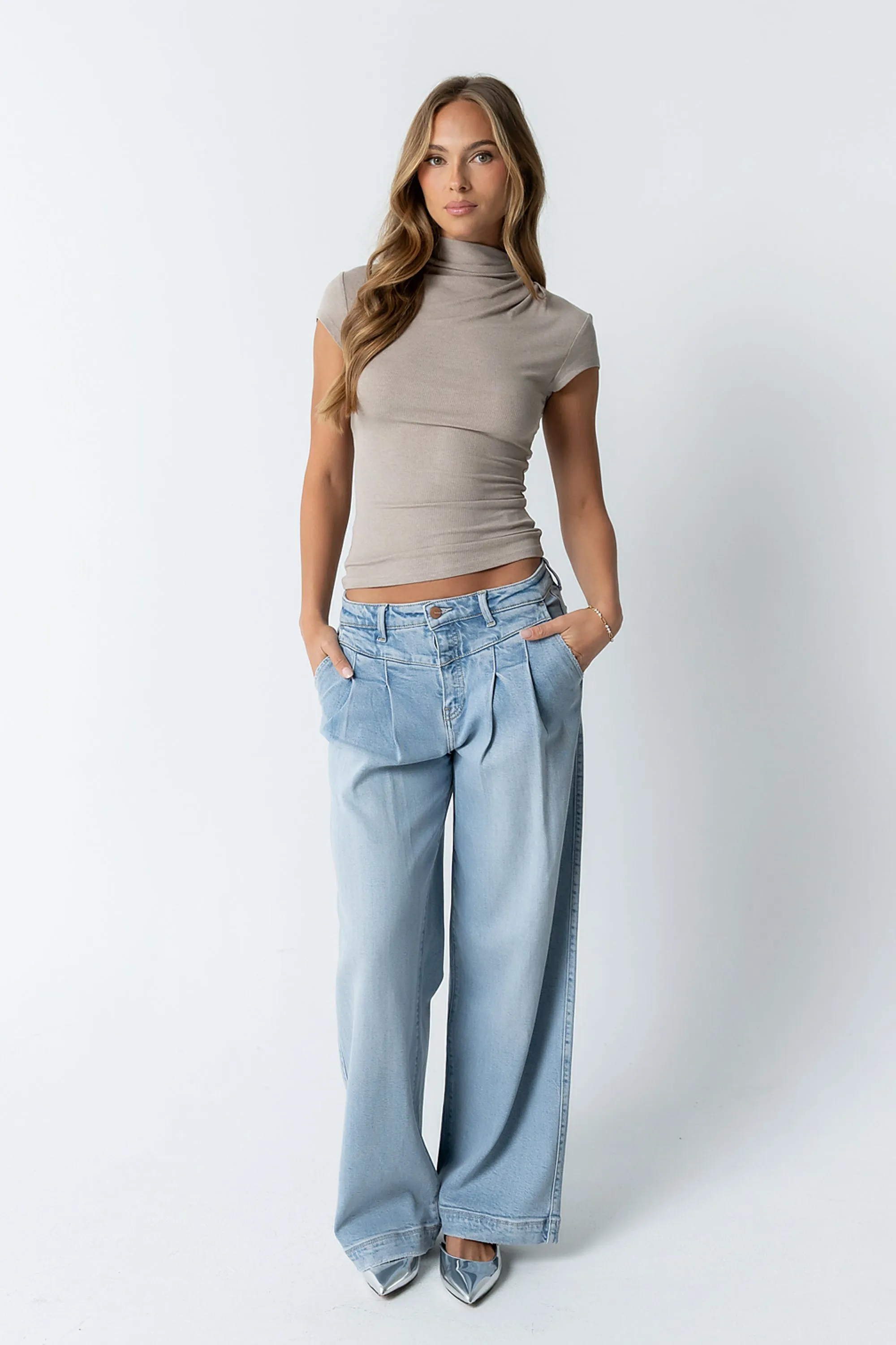 Kara Mock Neck Top in Taupe sold by bohme product image thumbnail 2